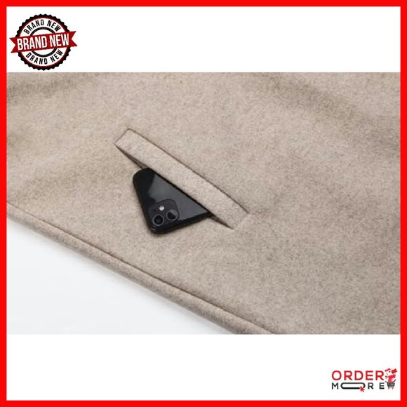 Oversized Wool Blend Trench Coat Midi Length Notched Collar - Picture 7 of 8